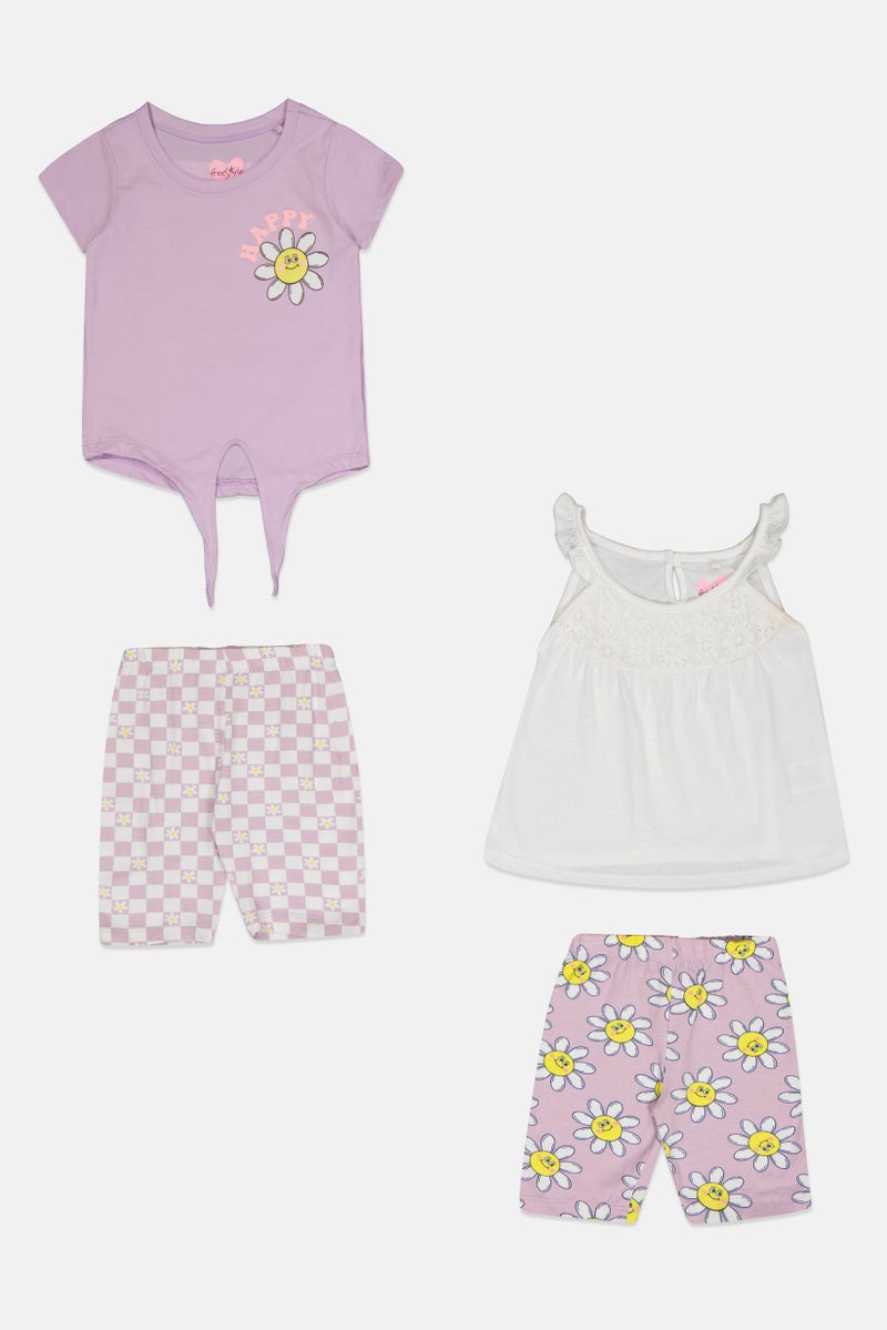 Freestyle طقم بنات toddlers مكون من 4 قطع تي شيرت مطبوع وشورتات، متعدد الألوان - Image 3